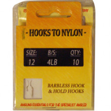 A PACK OF 10 BARBLESS HOOKS TO NYLON 4LB BREAKING STRAIN (SIZE 12)